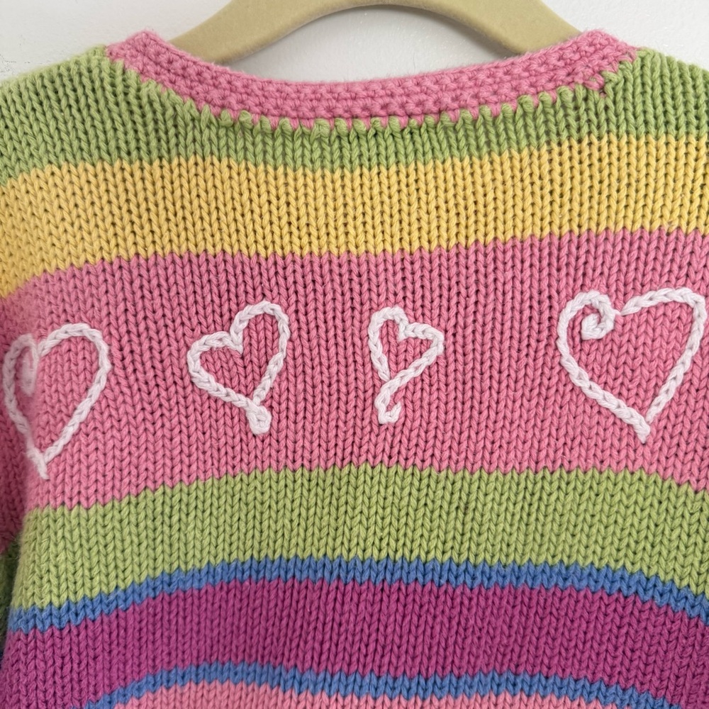 Talbots Kids Size 6 Striped Cardigan Embroidered Hearts Valentines Colorful - Picture 6 of 7